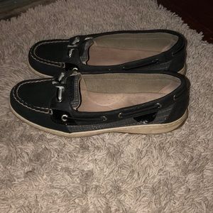 Sherry Boater Shoes - Black and Silver Glitter